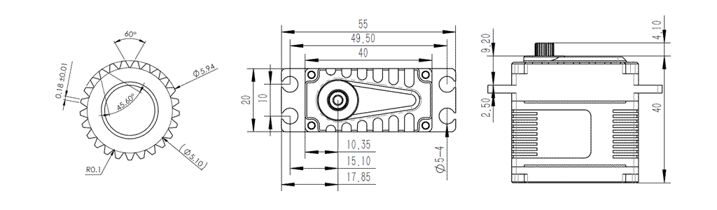 KST X20 Brushless Servo Combo Dimensions